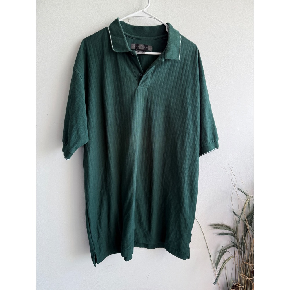 Nike Golf Mens Dri-FIT Polo‎ Shirt Large Forest Green Vertical Stripe 2610